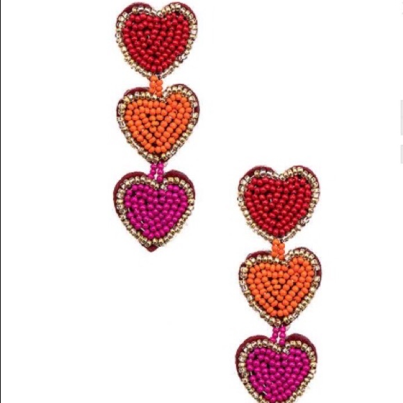 New! Beaded Heart Earrings Red Orange Pink - Picture 2 of 8